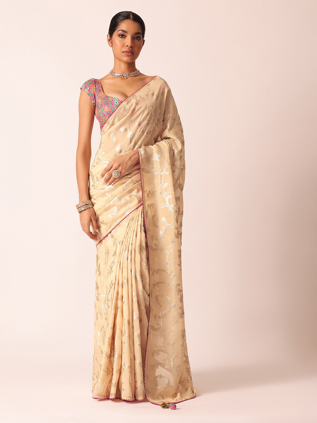 

KALKI Fashion Floral Woven Design Saree, Off white
