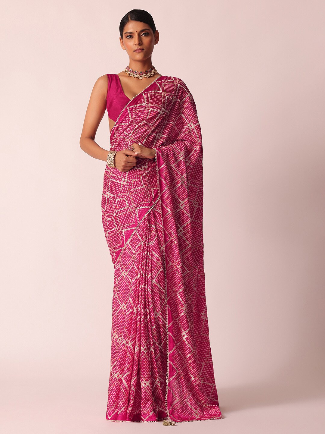 

KALKI Fashion Bandhani Printed Gotta Patti Saree, Pink