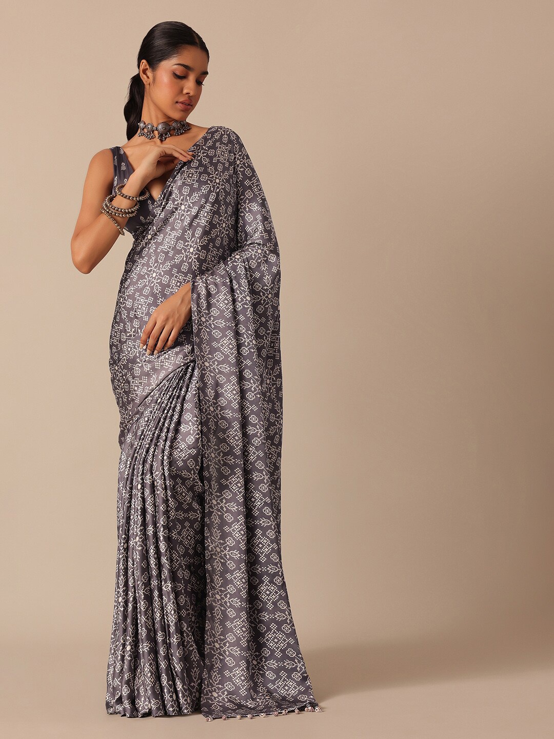 

KALKI Fashion Ethnic Motifs Printed Satin Saree, Grey