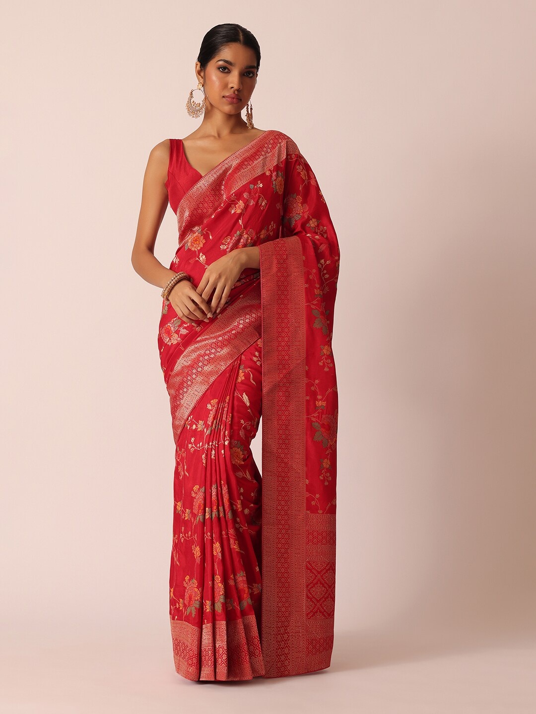 

KALKI Fashion Floral Woven Design Saree, Red