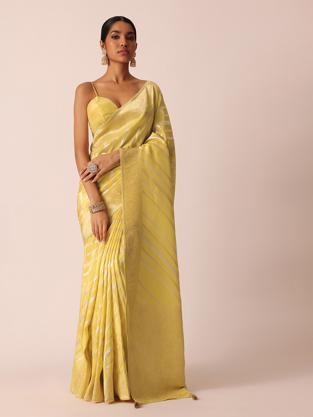 

KALKI Fashion Striped Woven Design Zari Saree, Yellow