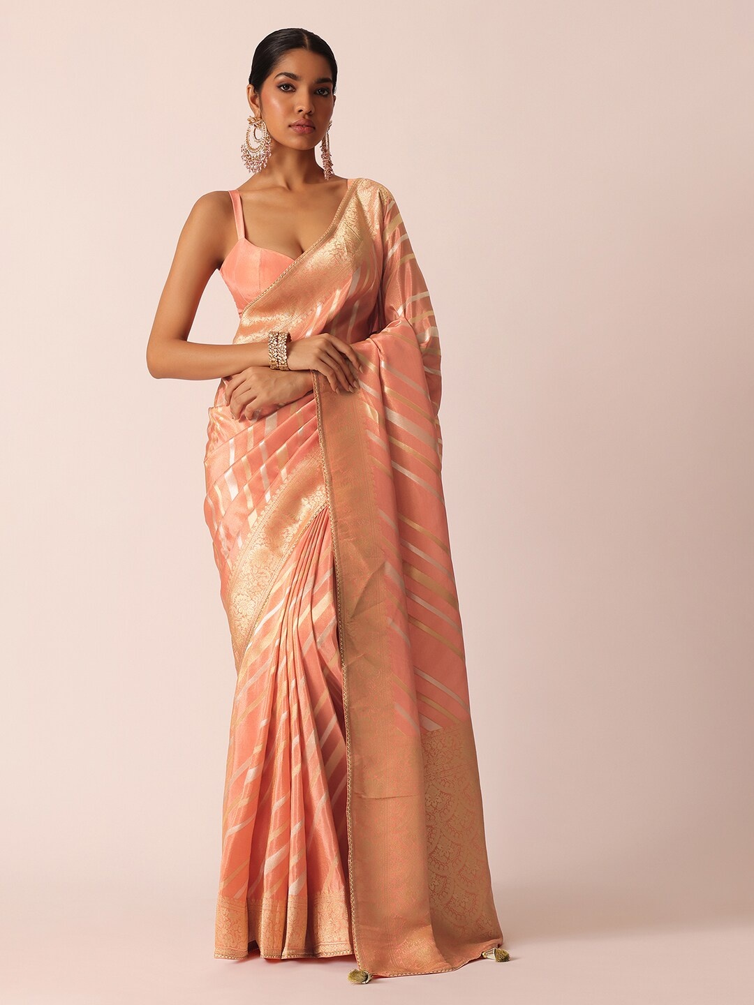 

KALKI Fashion Striped Tissue Silk Zari Saree, Peach