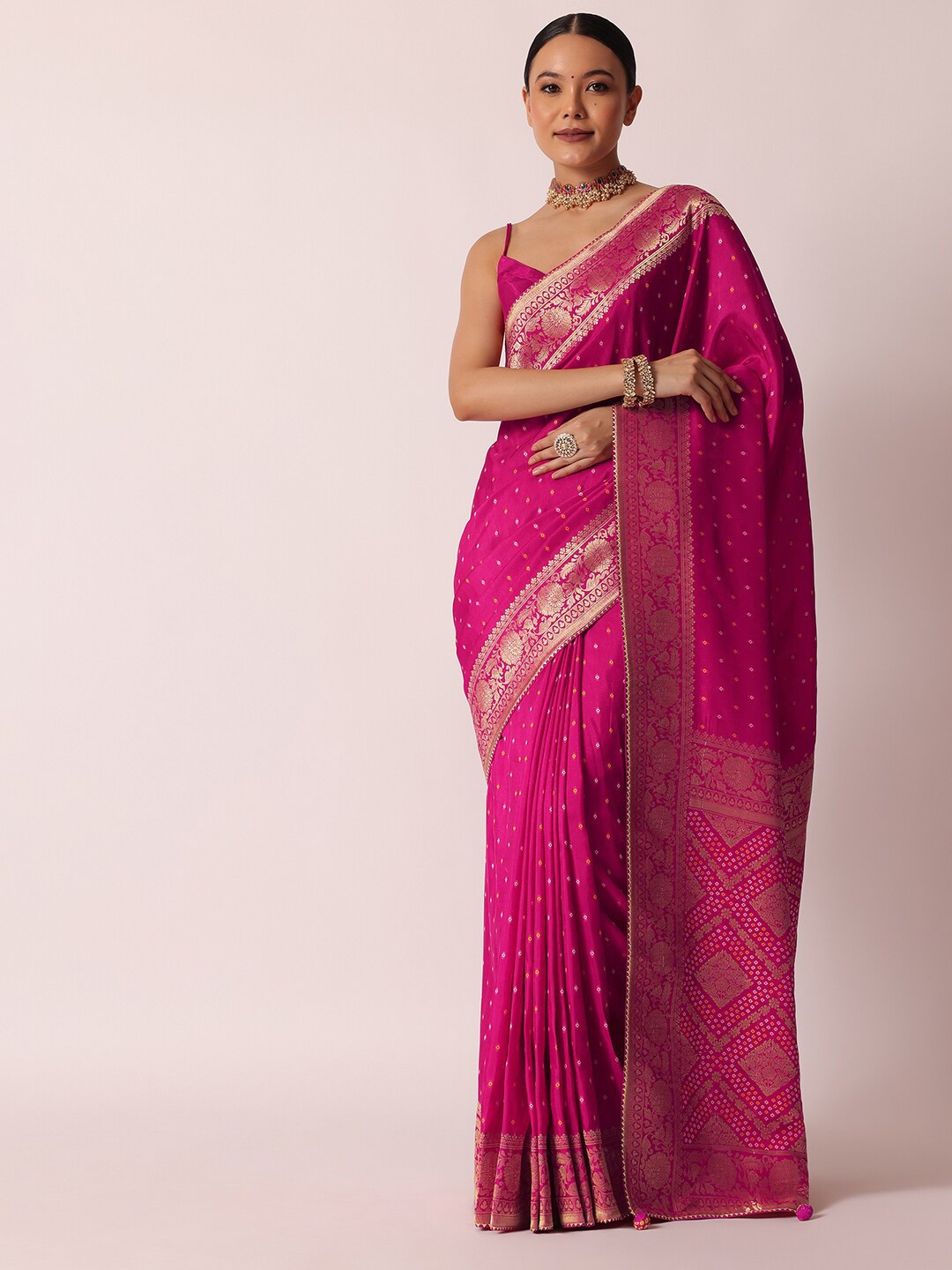 

KALKI Fashion Ethnic Motifs Printed Zari Detail Saree, Pink