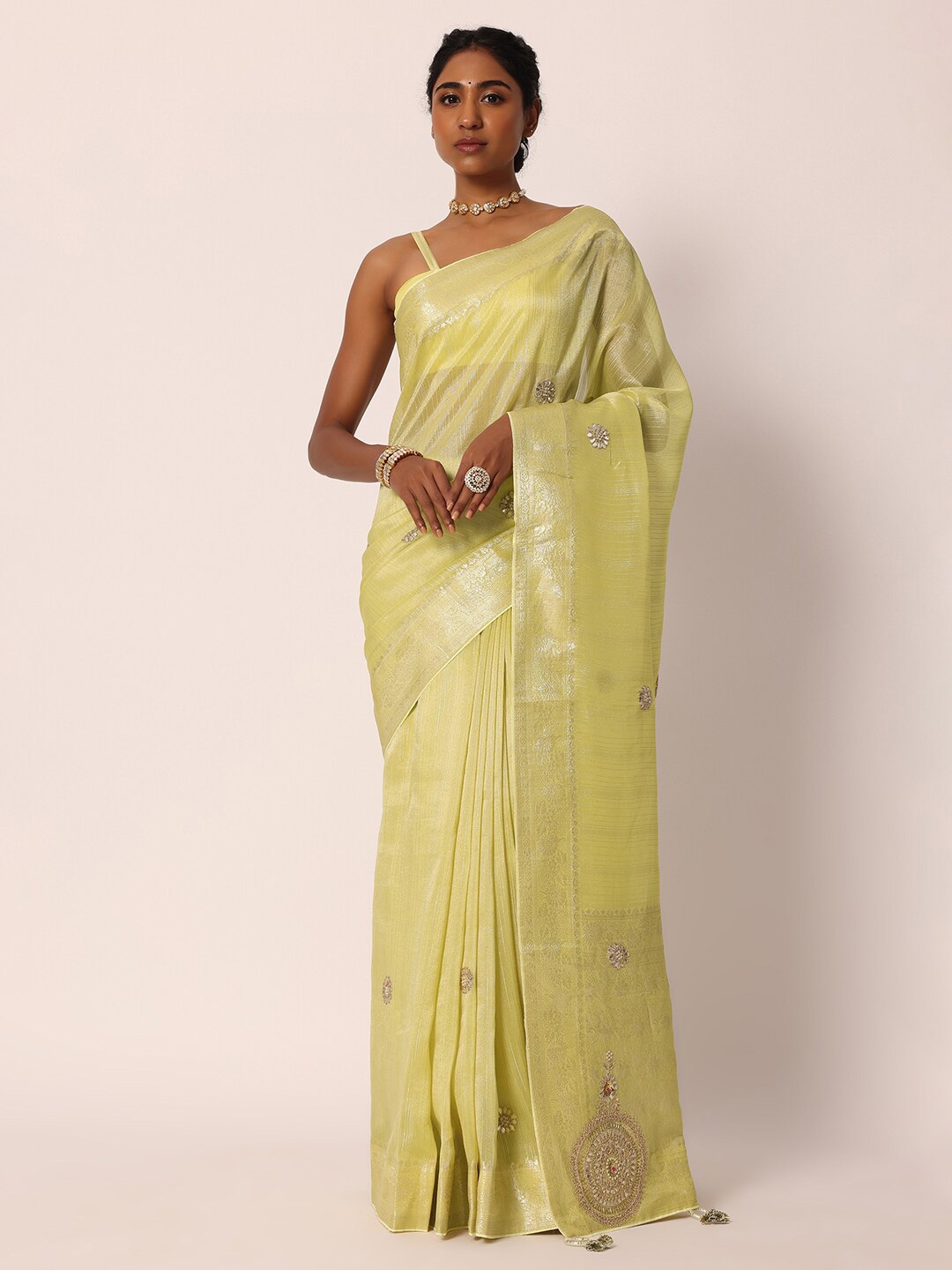 

KALKI Fashion Floral Embroidered Zari Saree, Green