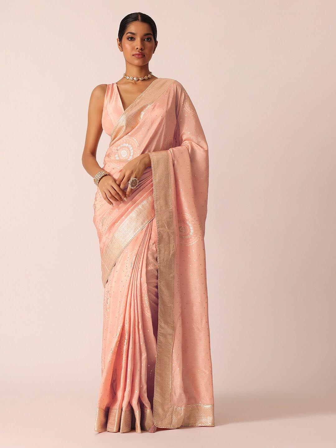 

KALKI Fashion Bandhani Woven Design Zari Saree, Peach