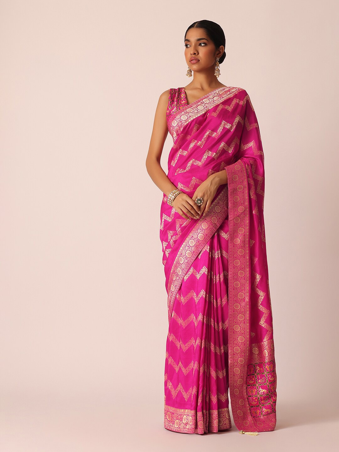 

KALKI Fashion Ethnic Motif Woven Design Zari Border Saree, Pink