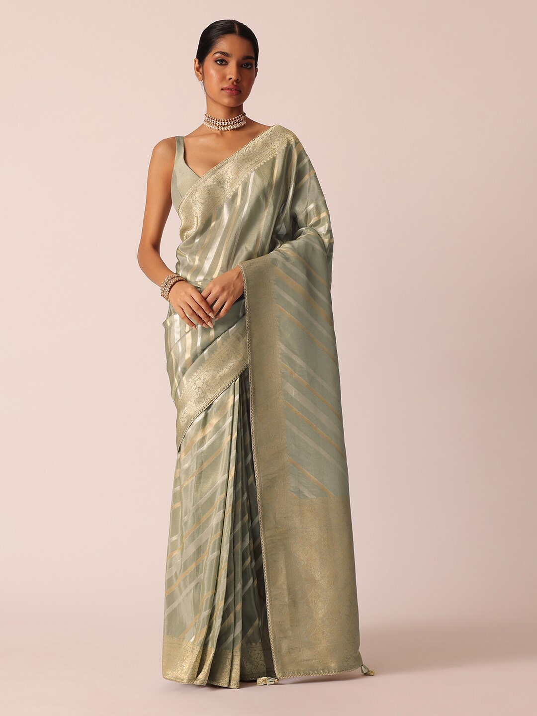

KALKI Fashion Striped Woven Design Saree, Green