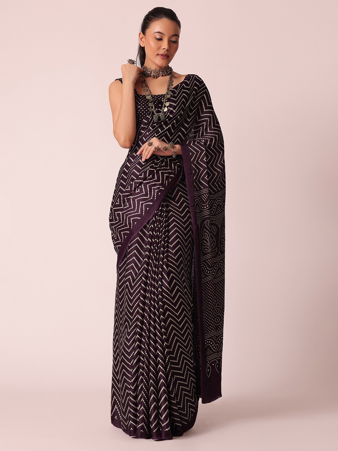 

KALKI Fashion Bandhani Printed Satin Saree, Burgundy
