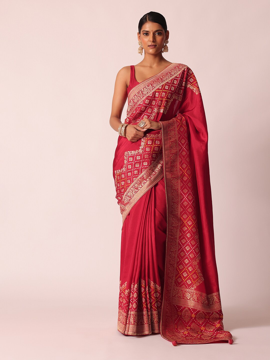 

KALKI Fashion Floral Woven Design Zari Saree, Red