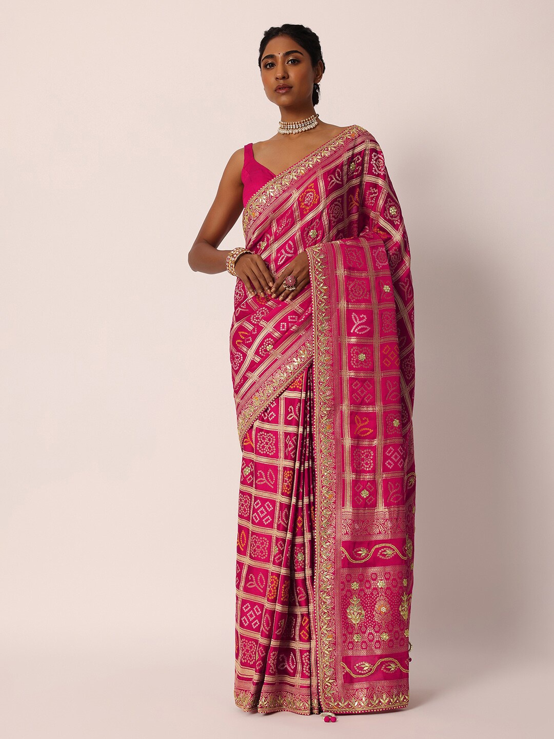 

KALKI Fashion Bandhani Printed Embroidered Banarasi Saree, Pink
