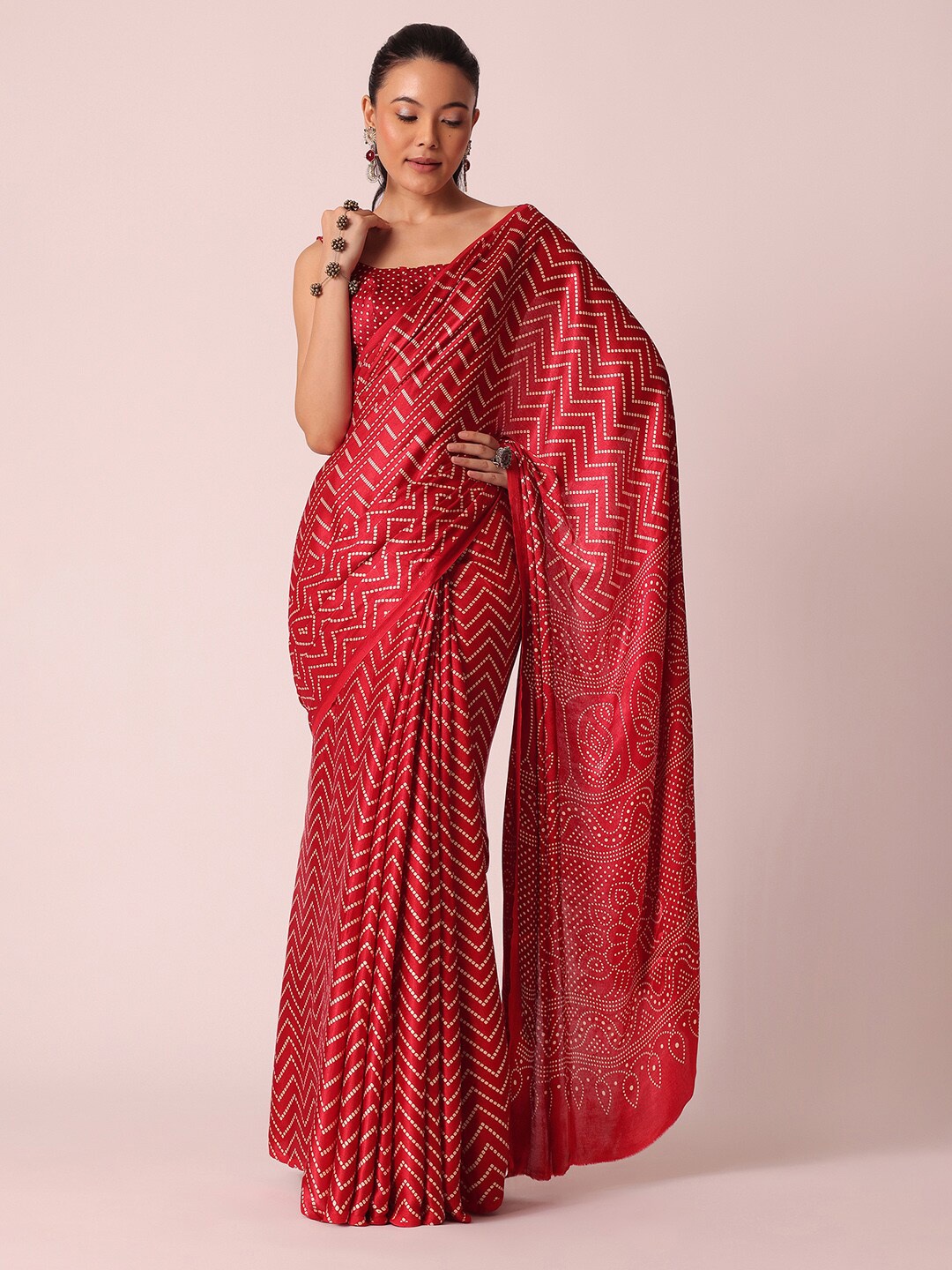 

KALKI Fashion Bandhani Printed Satin Saree, Red