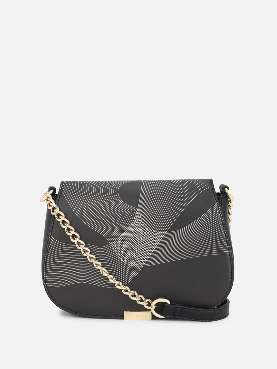 

Van Heusen Abstract Printed Leather Sling Bag, Black