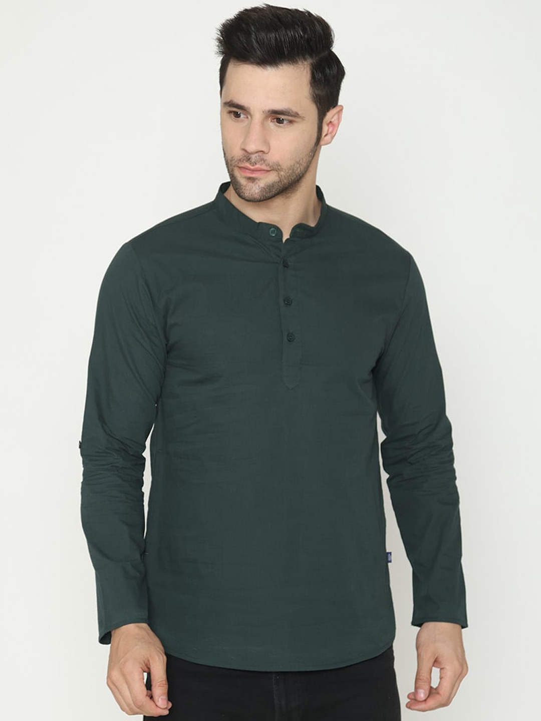 

Bonjour Band Collar Short Kurta, Olive
