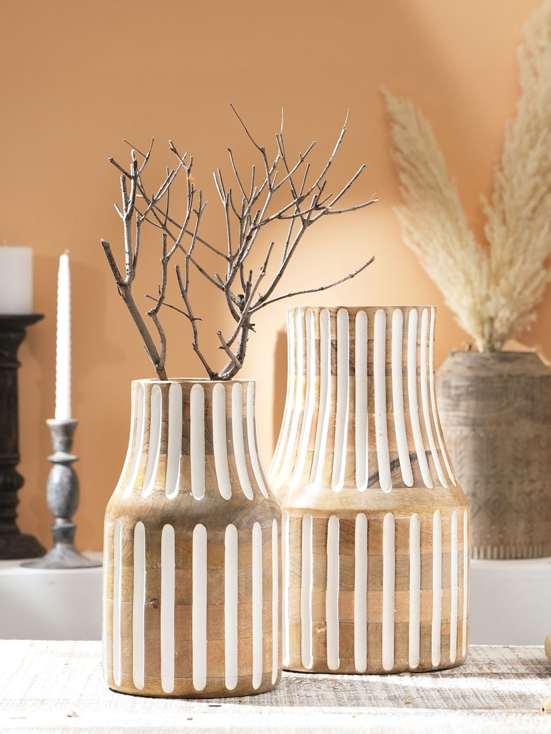 

Designer Library Camel Brown & White Textured Wooden Flower Vase