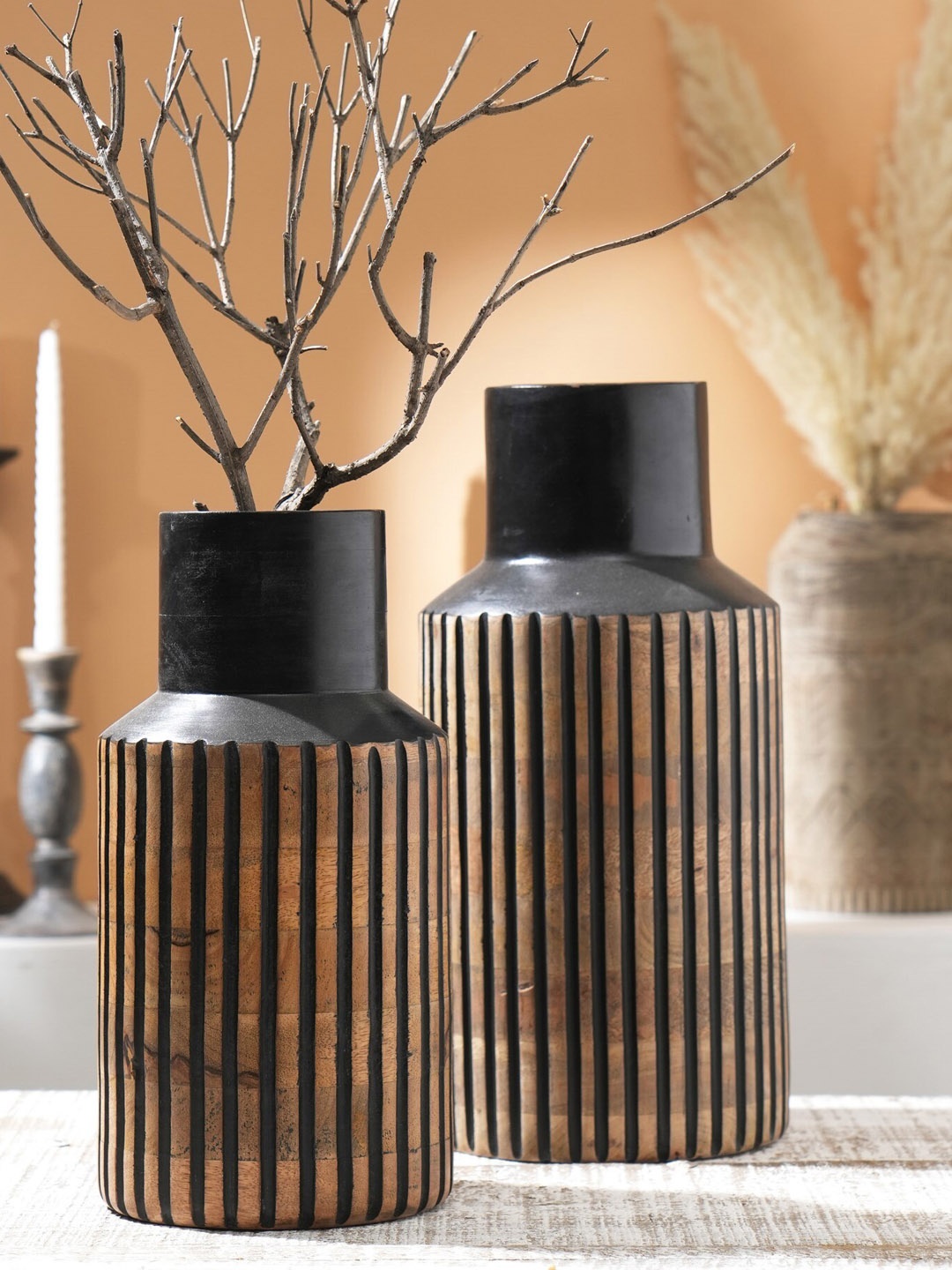 

Designer Library Camel Brown & Black Wood Rooh Vase