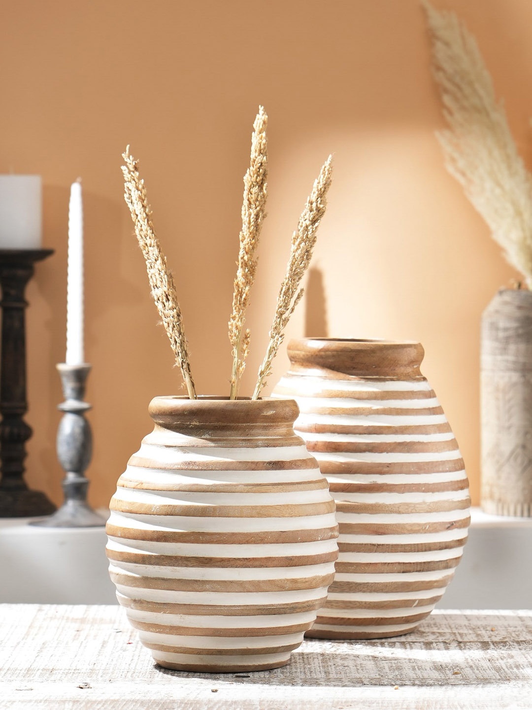 

Designer Library Camel Brown & White Textured Wooden Flower Vase