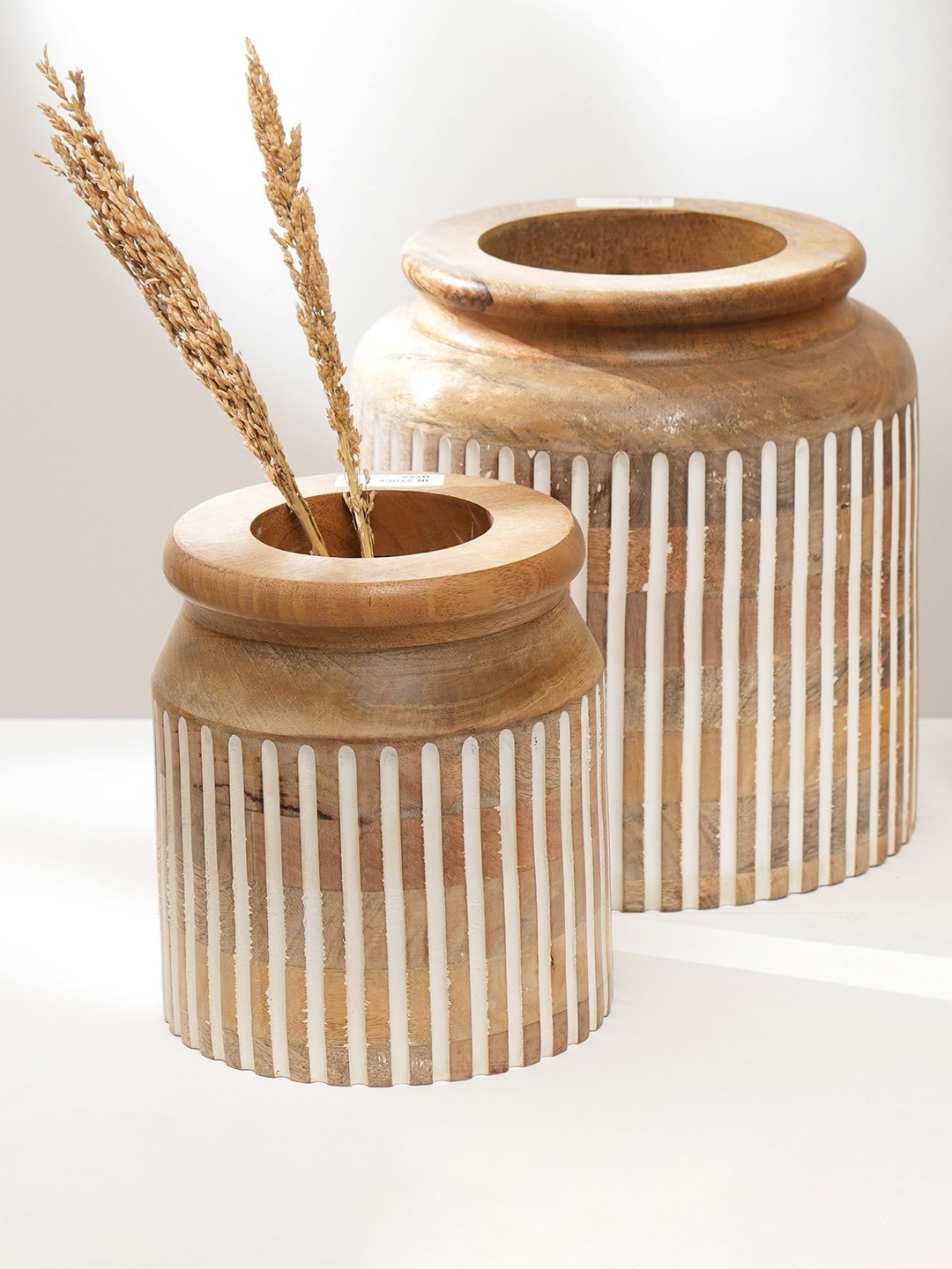 

Designer Library Camel Brown & White Textured Wooden Flower Vase