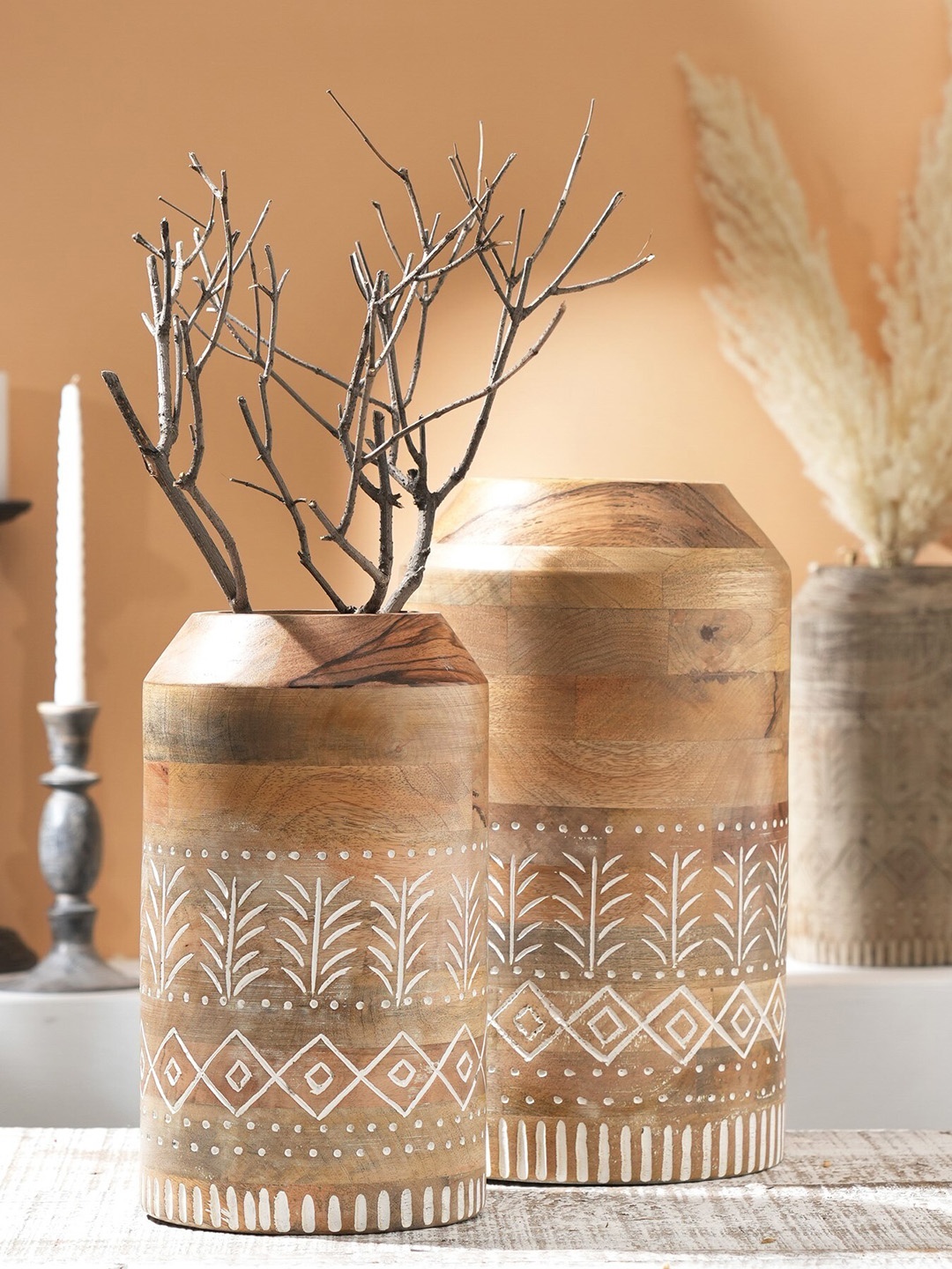 

Designer Library Camel Brown & White Wooden Flower Vase