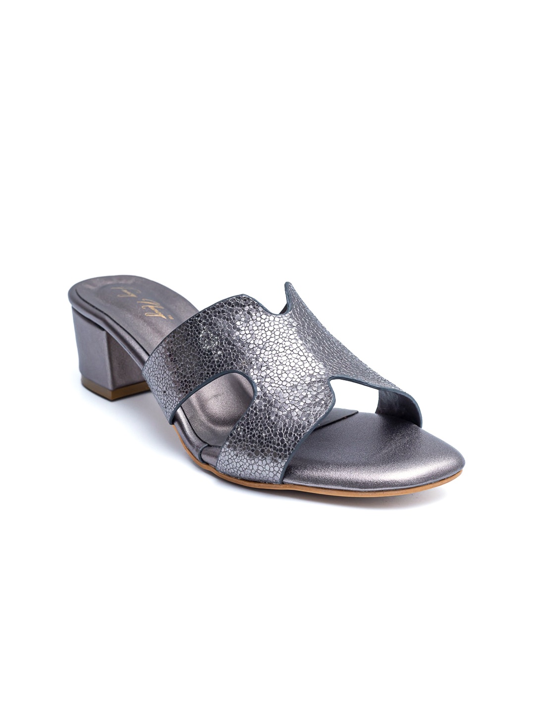 

Dapper Feet-Fancy Nancy H- Strap Textured Block Heels, Grey