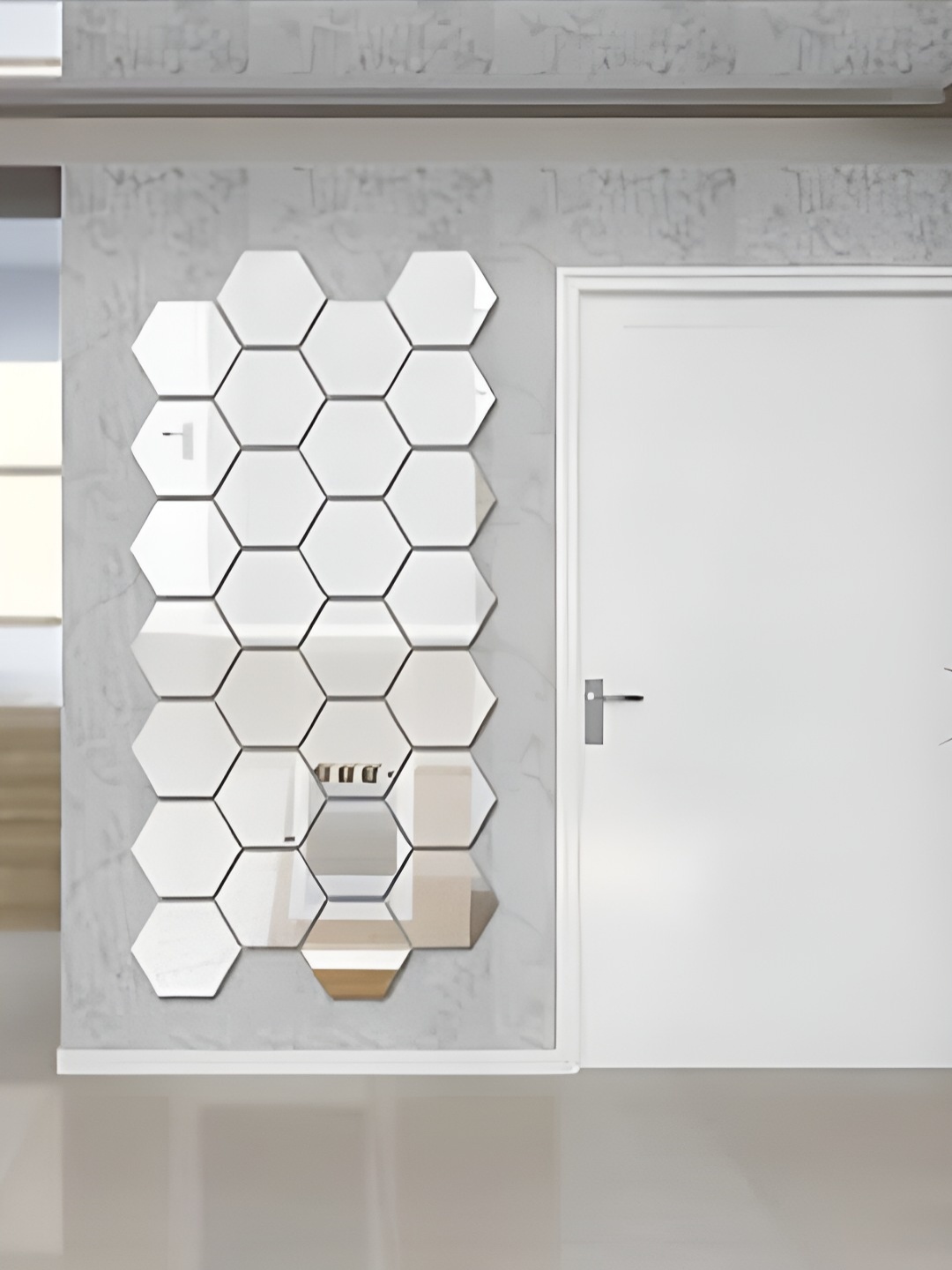 Wall1ders Silver 28 Pieces Hexagon Mirror Wall Stickers