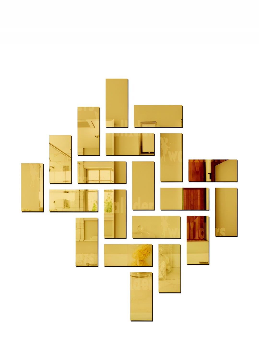 Wall1ders Gold Toned 20 Pieces Rectangle Mirror Wall Stickers