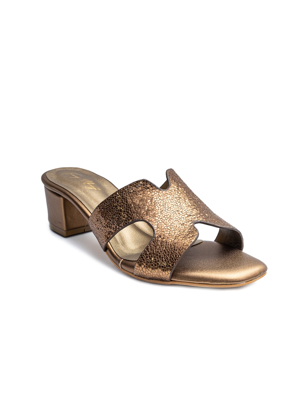 

Dapper Feet-Fancy Nancy Textured Open Toe Block Heels, Copper