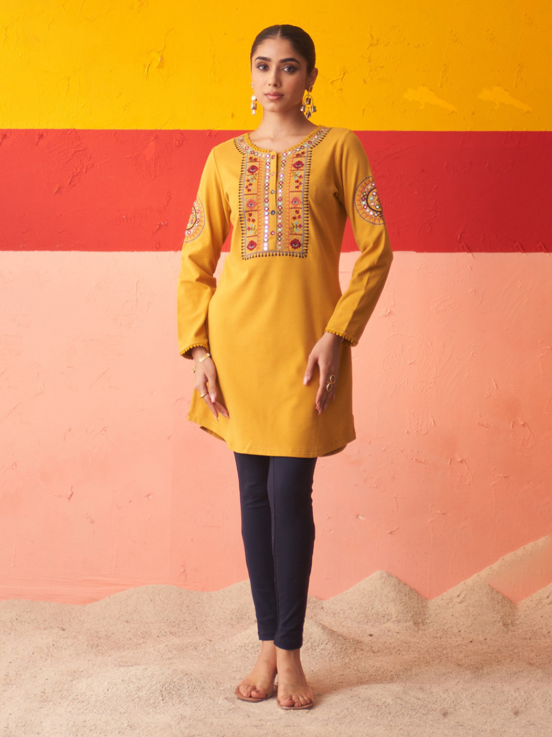 

Lakshita Embroidered Woollen Straight Kurta, Mustard