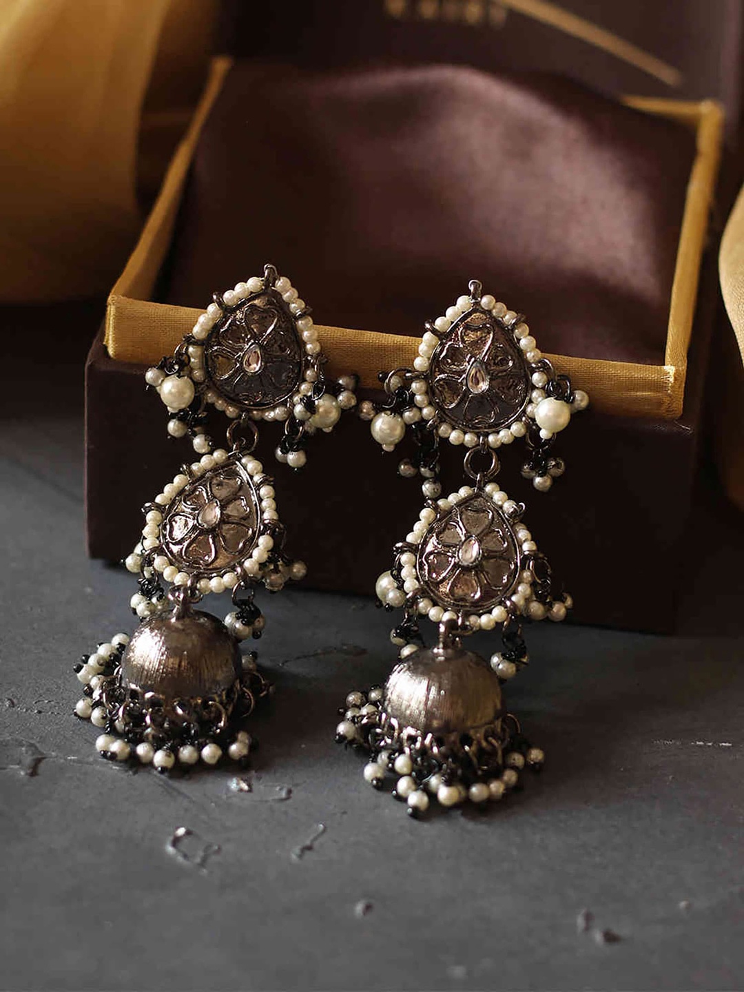 

Bellofox Silver Toned Contemporary Artificial Beads Jhumkas