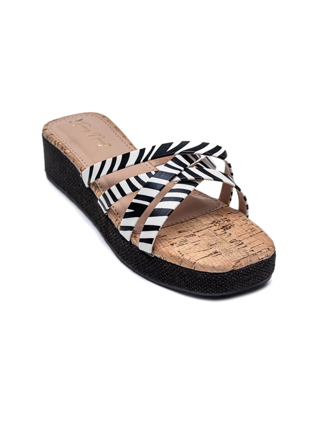 

Dapper Feet-Fancy Nancy Printed Cross Strap Flatform Heels, Black