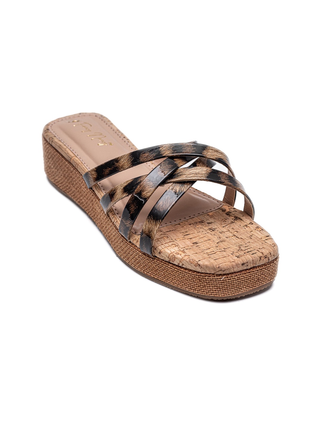 

Dapper Feet-Fancy Nancy Cross Strap Printed Flatform Heels, Black