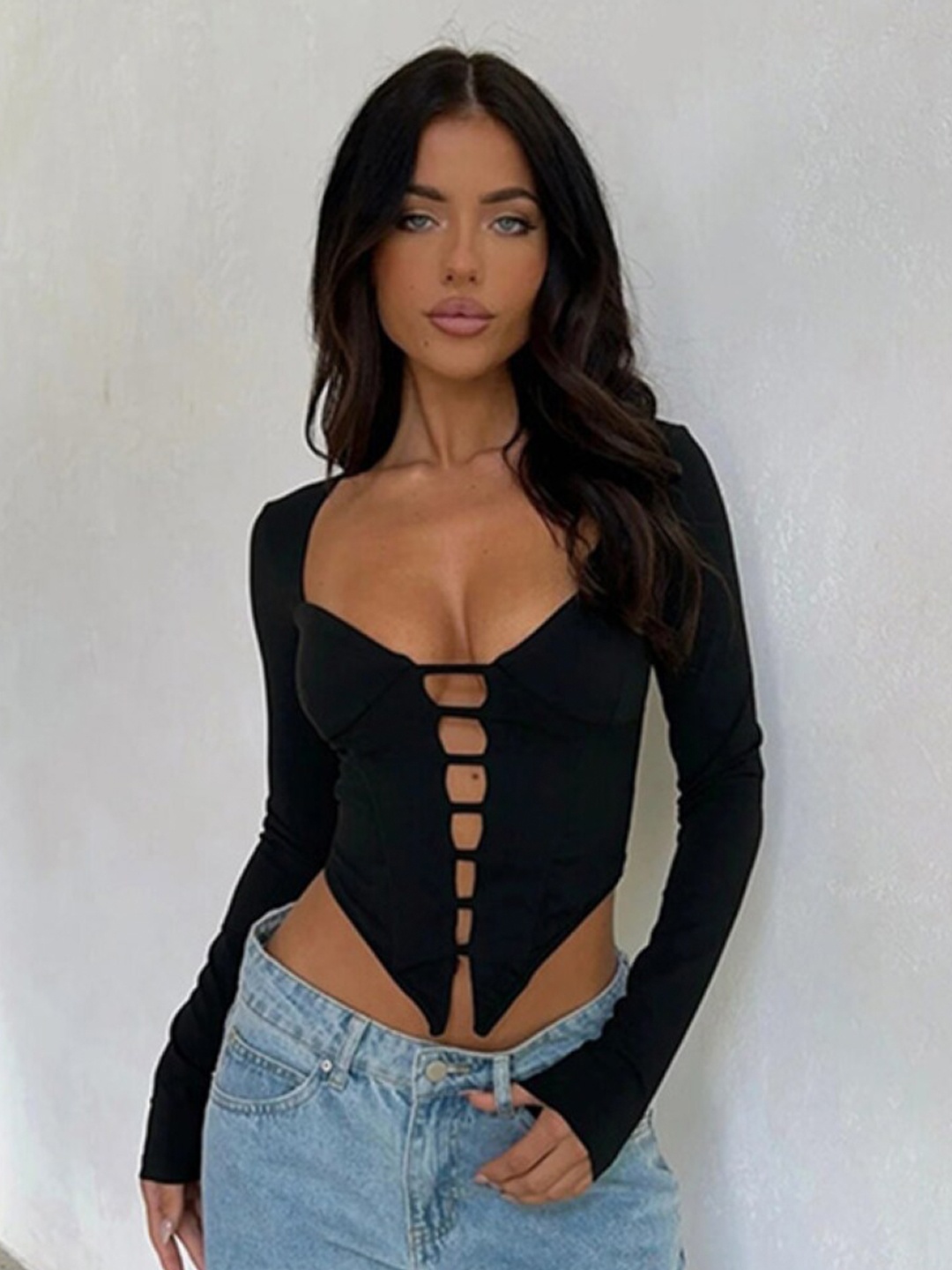 

StyleCast Black Sleeveless Cut Outs Fitted Crop Top