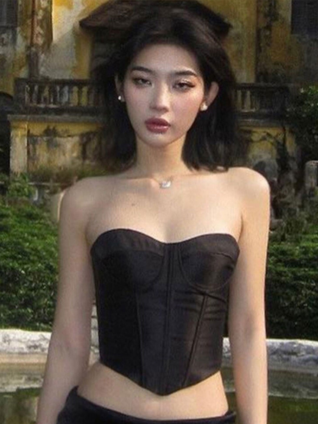 

StyleCast Self Design Strapless Corset Crop Top, Black