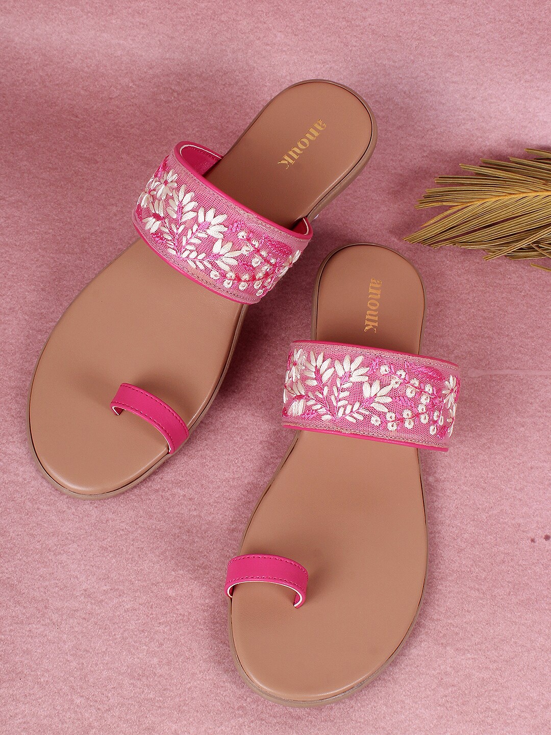 

Anouk Pink Ethnic Embroidered One Toe Flats