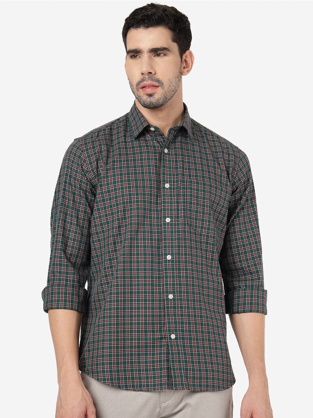 

Greenfibre Checked Cotton Opaque Casual Shirt, Green