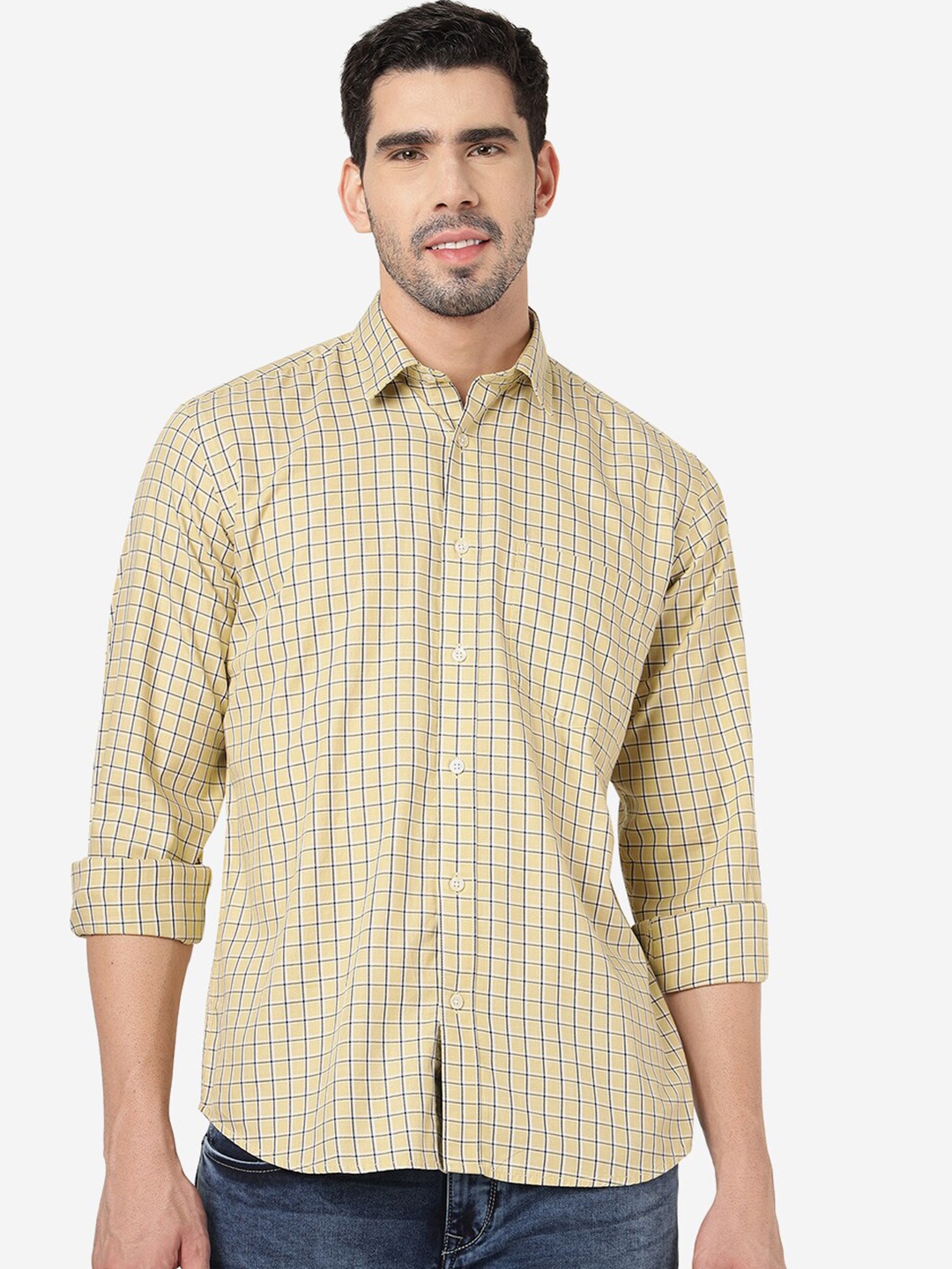 

Greenfibre Checked Cotton Opaque Casual Shirt, Cream