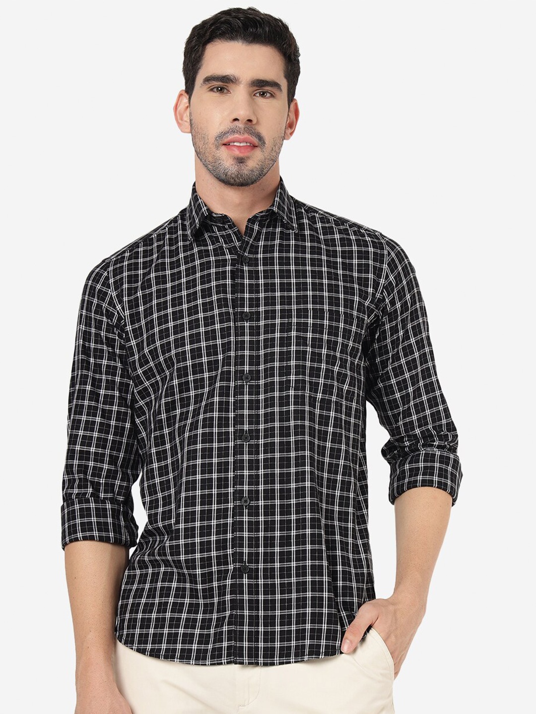 

Greenfibre Tartan Checked Cotton Casual Shirt, Black