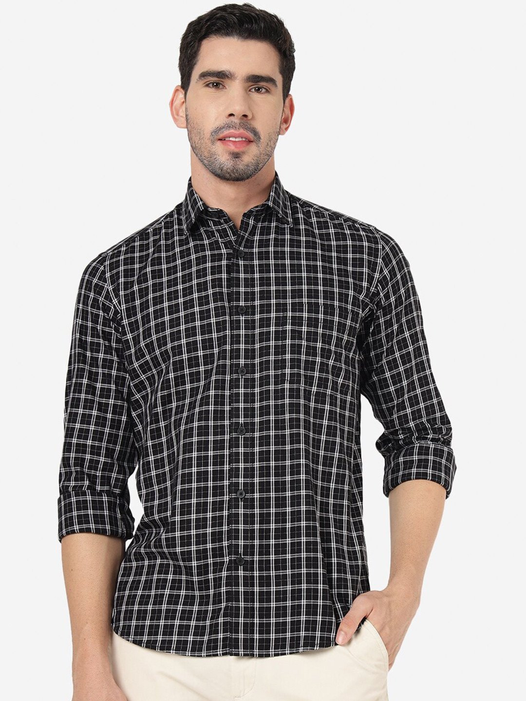

Greenfibre Tartan Checked Knitted Pure Cotton Shirt, Black