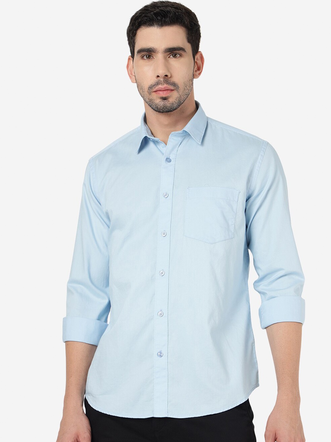 

Greenfibre Spread Collar Long Sleeves Cotton Casual Shirt, Blue