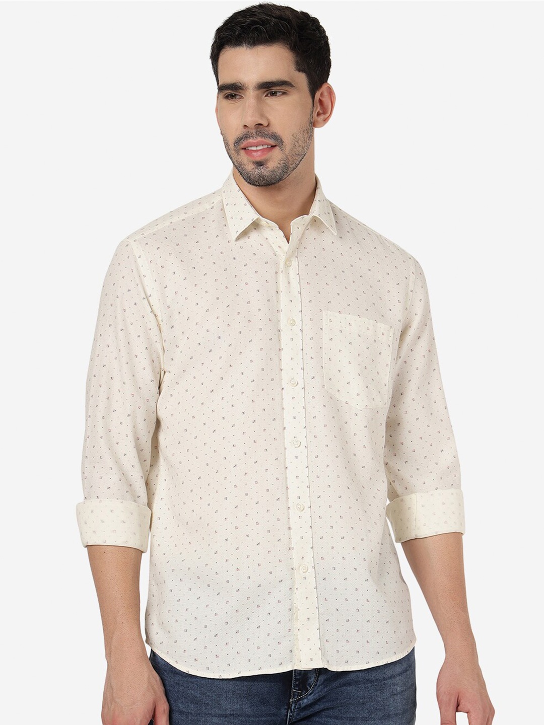 

JADE BLUE Micro Ditsy Printed Pure Cotton Shirt, Off white