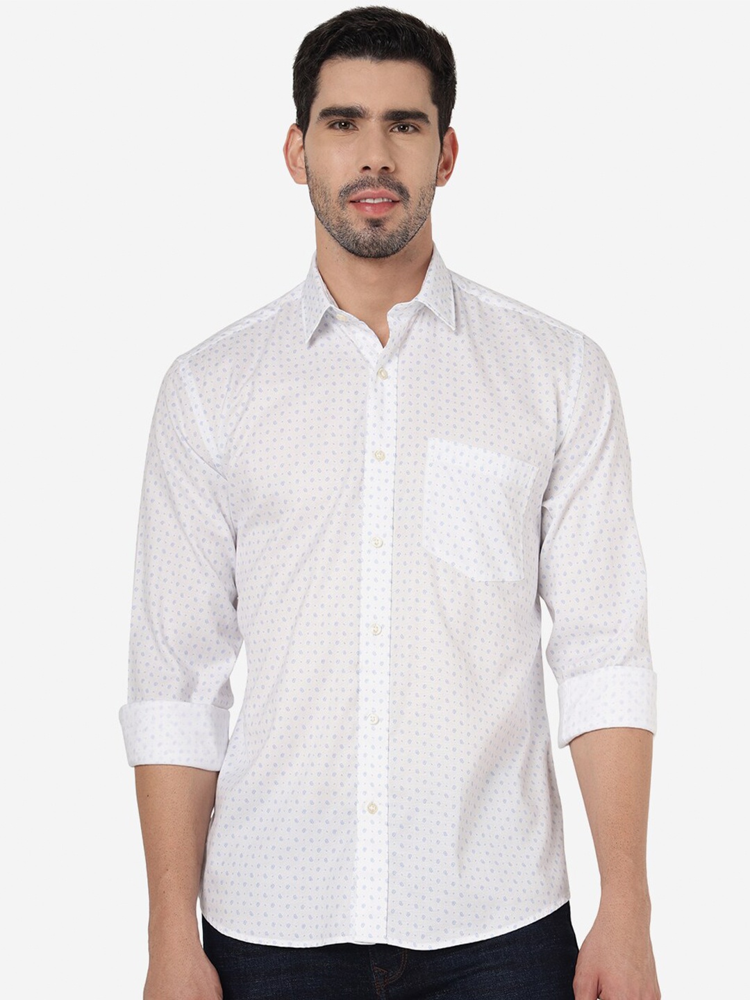 

JADE BLUE Micro Ditsy Printed Pure Cotton Shirt, White