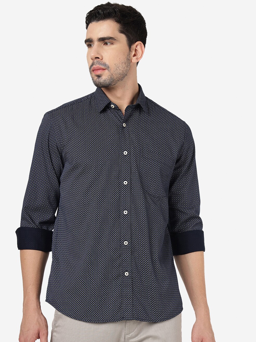 

JADE BLUE Slim Fit Micro Ditsy Printed Pure Cotton Casual Shirt