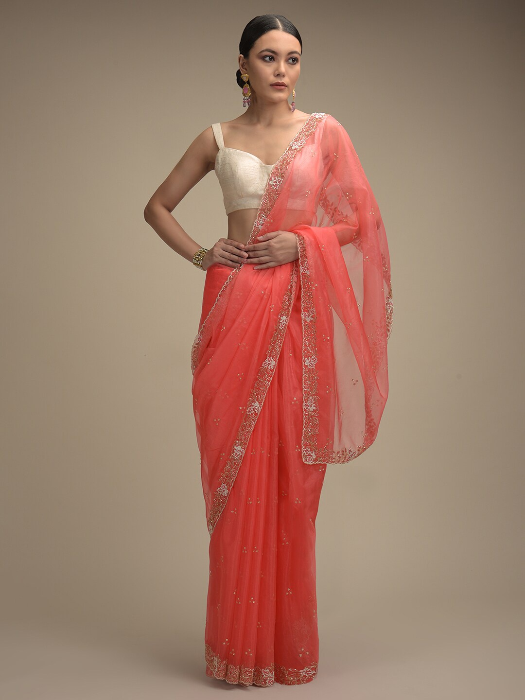 

KALKI Fashion Embellished Organza Saree, Pink