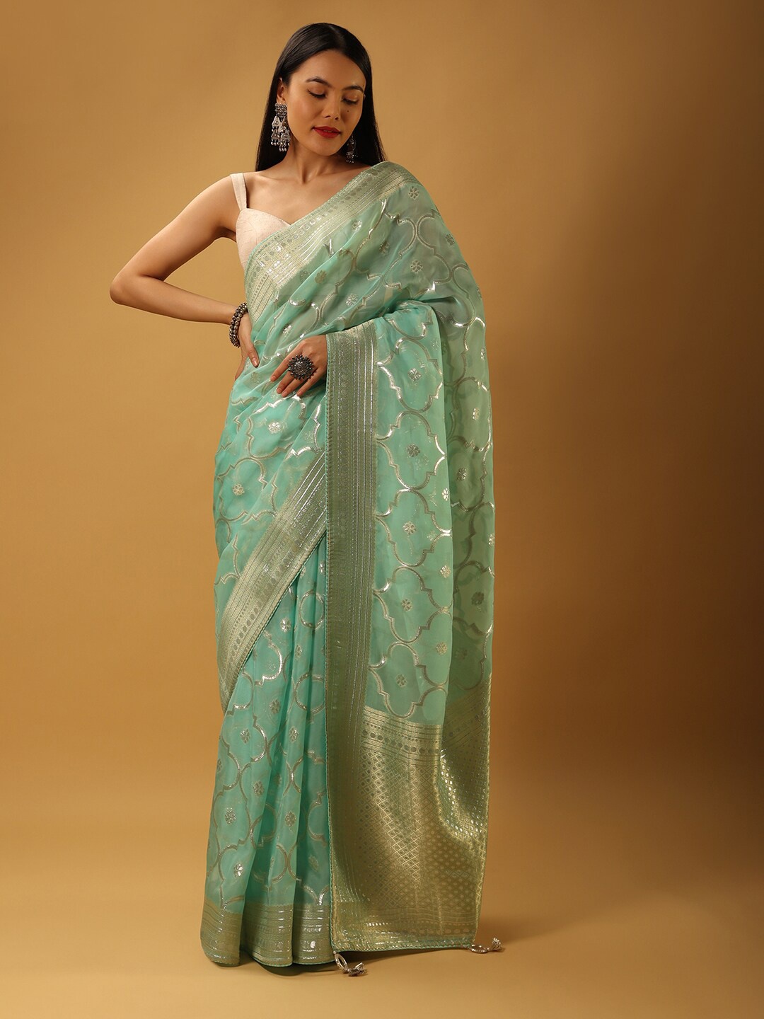 

KALKI Fashion Ethnic Motifs Woven Design Saree, Sea green