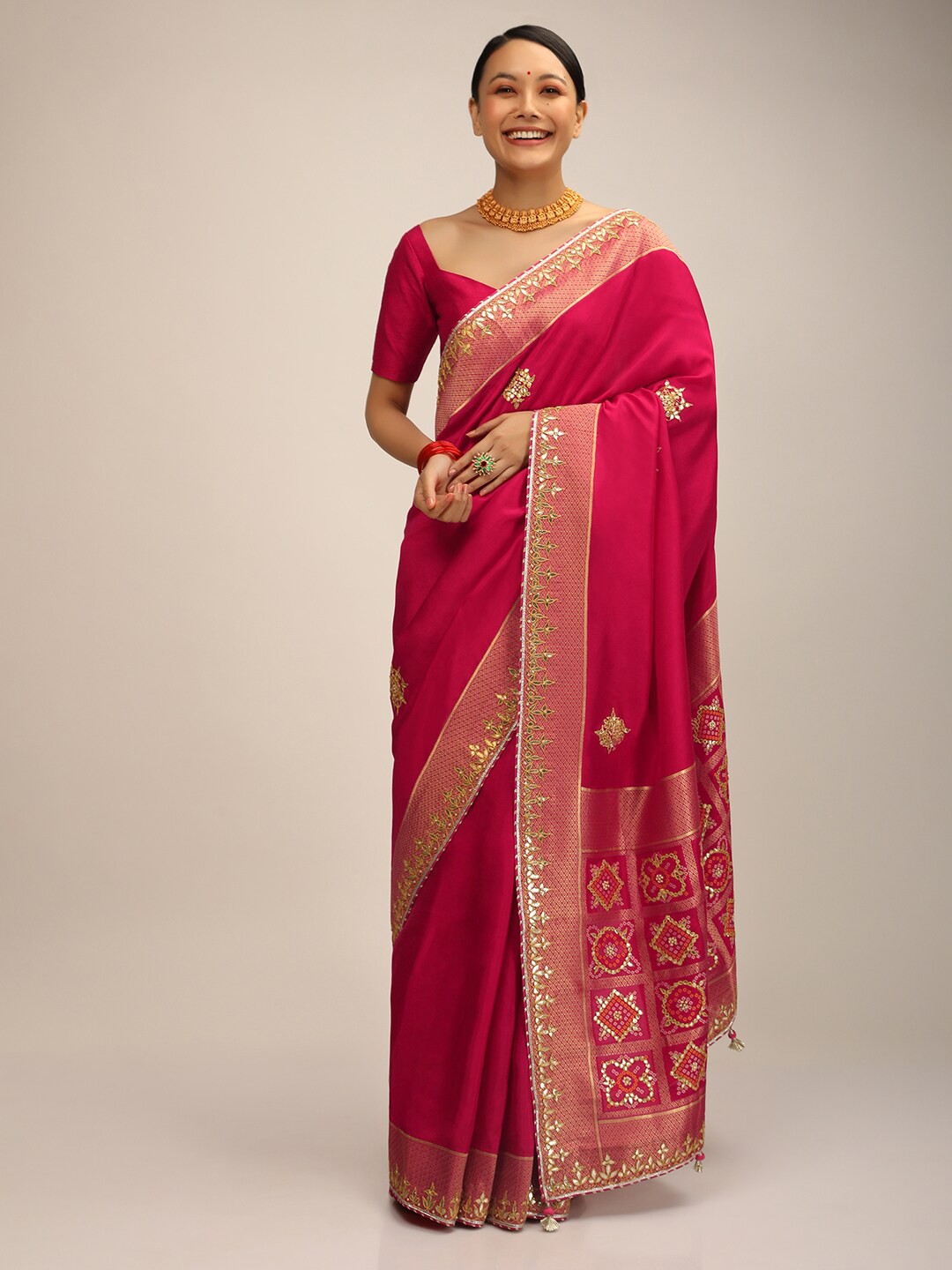 

KALKI Fashion Ethnic Motifs Woven Design Saree, Pink