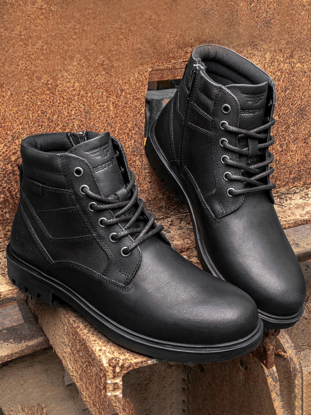 

Red Tape Men Mid-Top Leather Regular Boots, Black