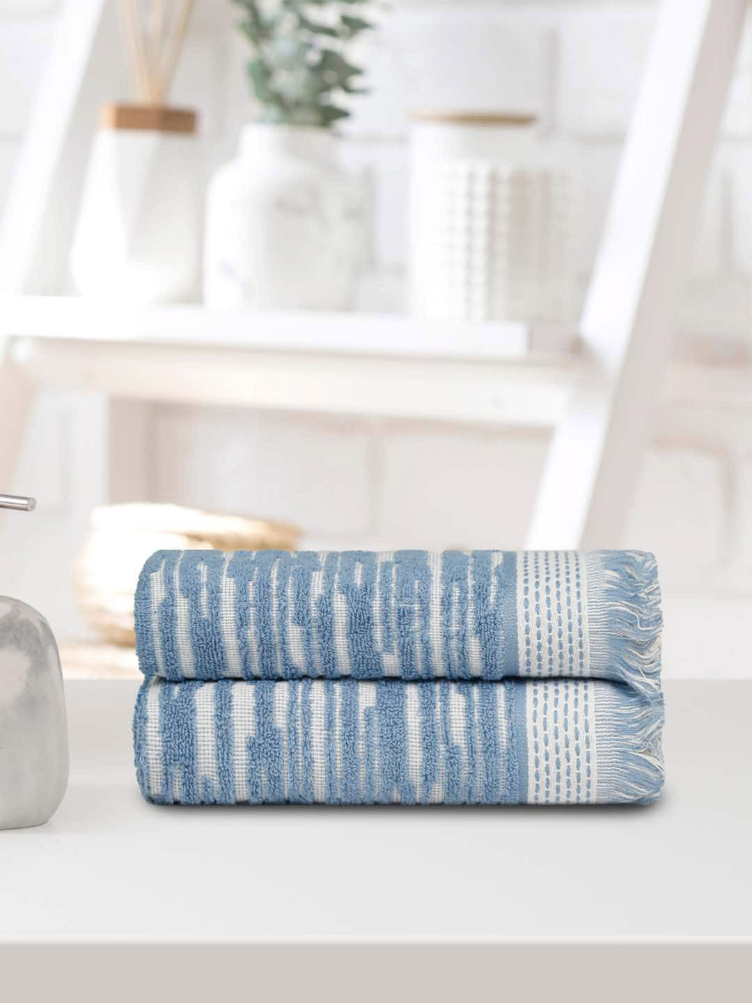 

MYTRIDENT Blue & White 2 Pieces Printed Cotton Hand Towels