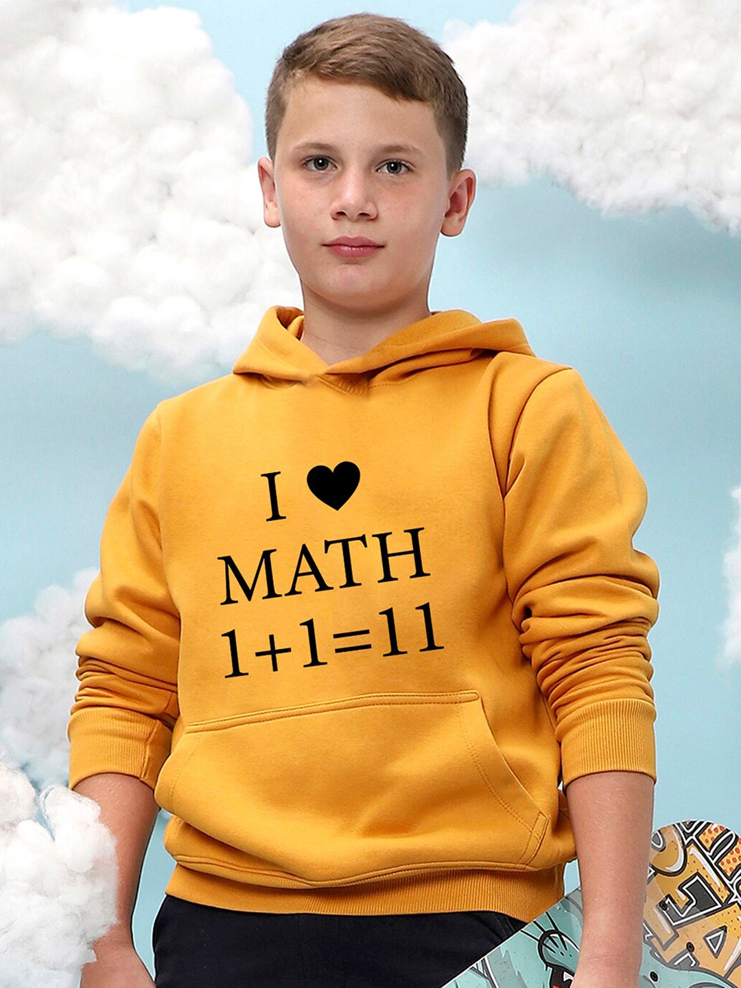 

Instafab Boys Typography Printed Hooded Cotton Pullover Sweatshirt, Mustard