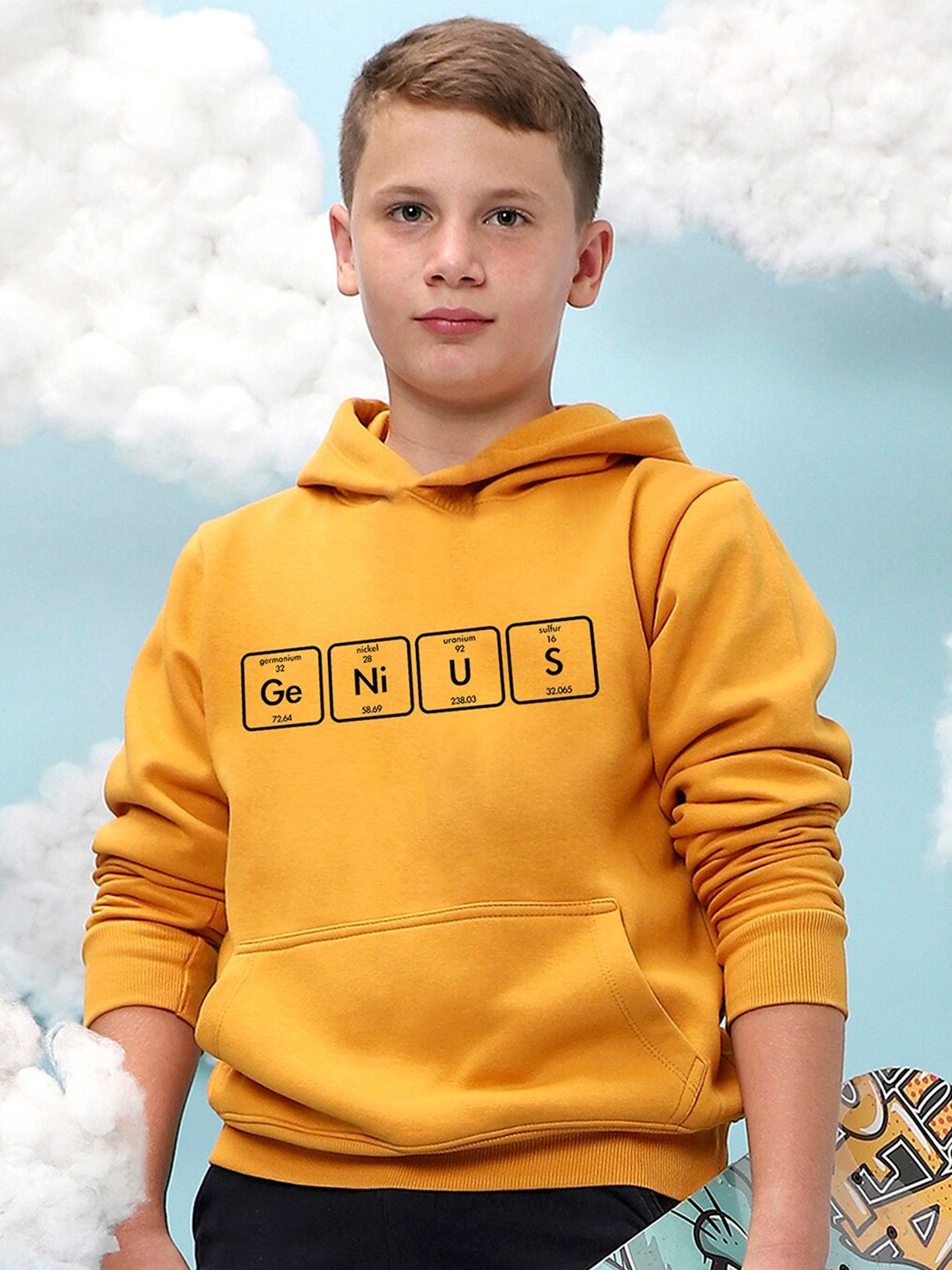 

Instafab Boys Typography Printed Hooded Cotton Pullover Sweatshirt, Mustard