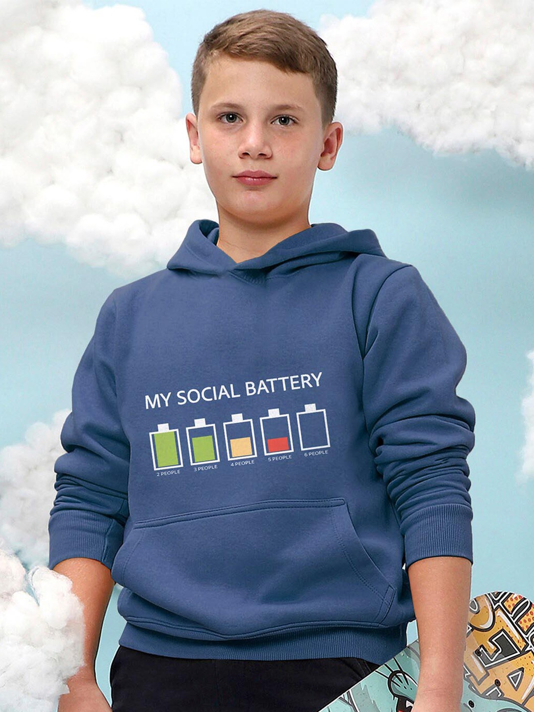 

Instafab Boys Typography Printed Cotton Hooded Pullover Sweatshirt, Blue