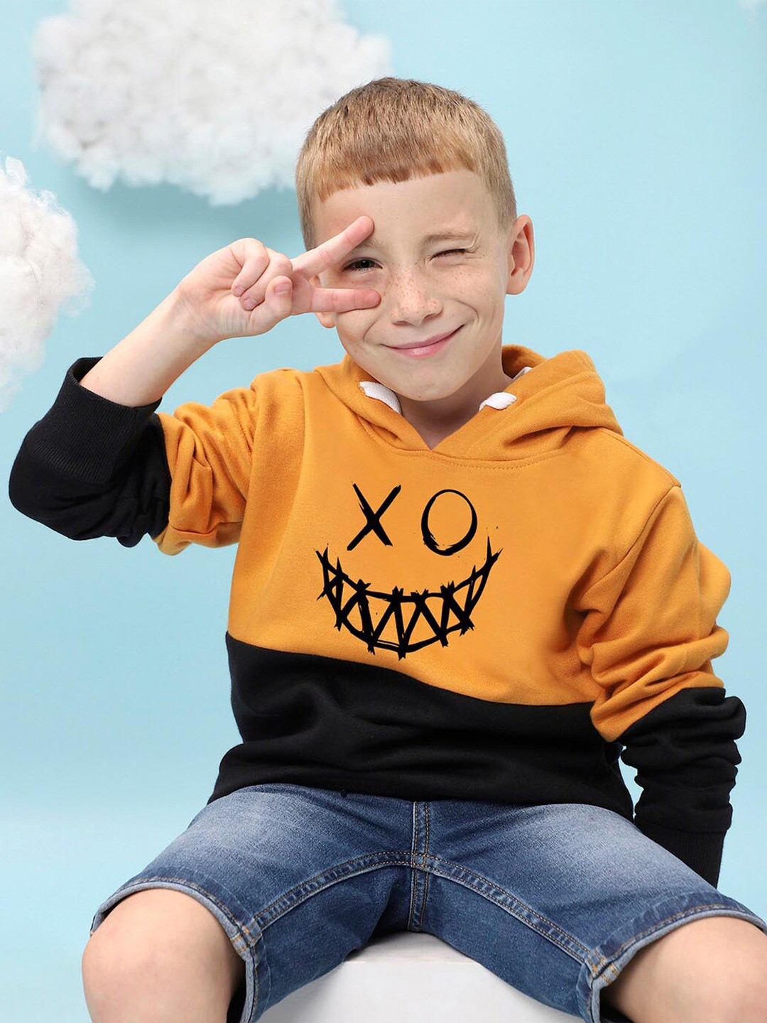 

Instafab Boys Colourblocked Cotton Hooded Pullover Sweatshirt, Orange